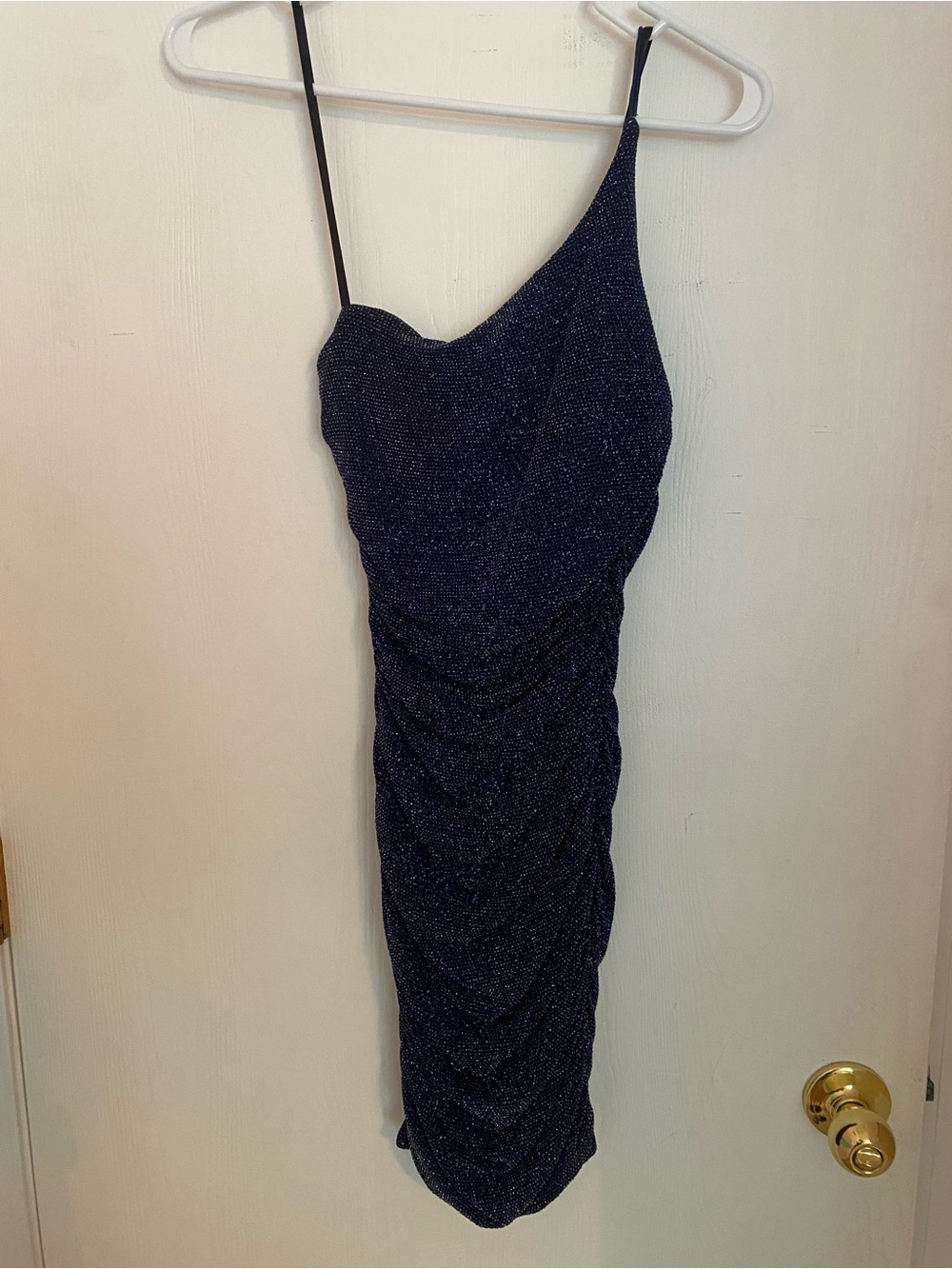 Sparkle Navy Blue One-Shoulder Ruched Dress